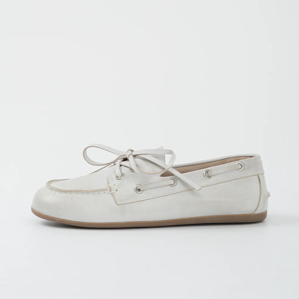 Smile Circle Women’s Genuine Leather Boat Shoes – Lace-Up Moccasins, Flat Casual Loafers