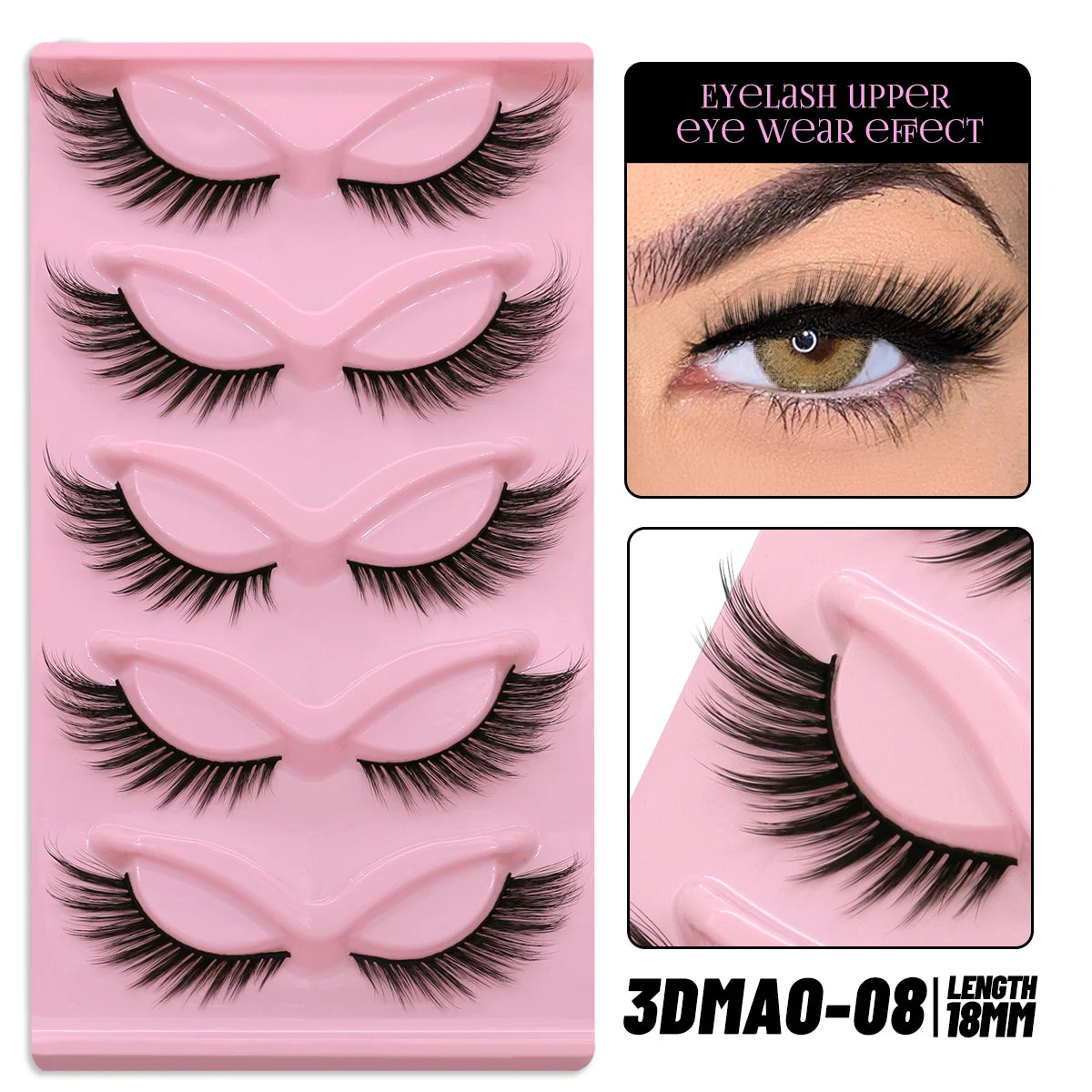 GROINNEYA Cat Eye False Eyelashes – Natural Long Clear Band Winged End Faux Mink Lashes for Eye-Enhancing Makeup