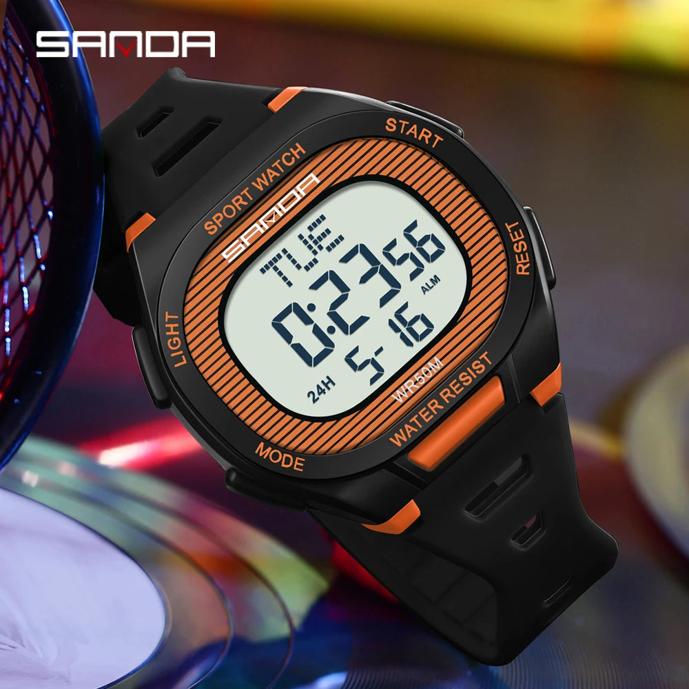 SANDA 2195 Square Digital Watch - Multifunction Waterproof LED Sports Wristwatch for Students