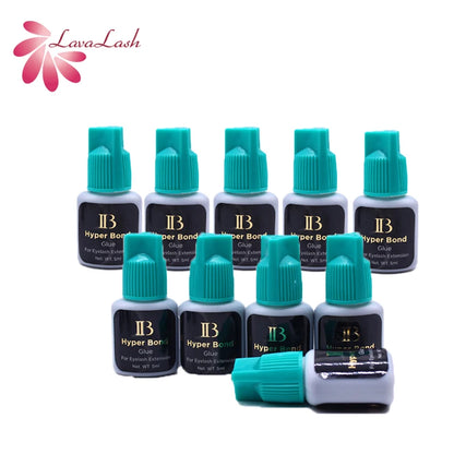 IB Hyper Bond Eyelash Extension Glue — 5/10 Bottles Korea 0.5s Fast-Drying Cyan Cap Adhesive for False Lashes and Makeup Tools