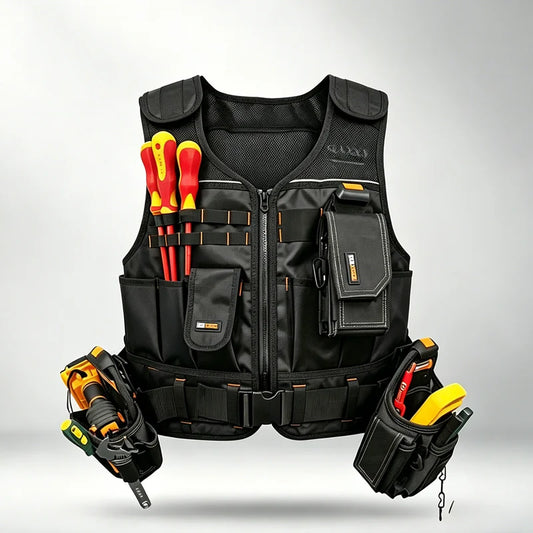 TOOLSTACK Heavy-Duty Work Vest - Multi-Pocket Breathable Adjustable Construction & Electrician Utility Vest