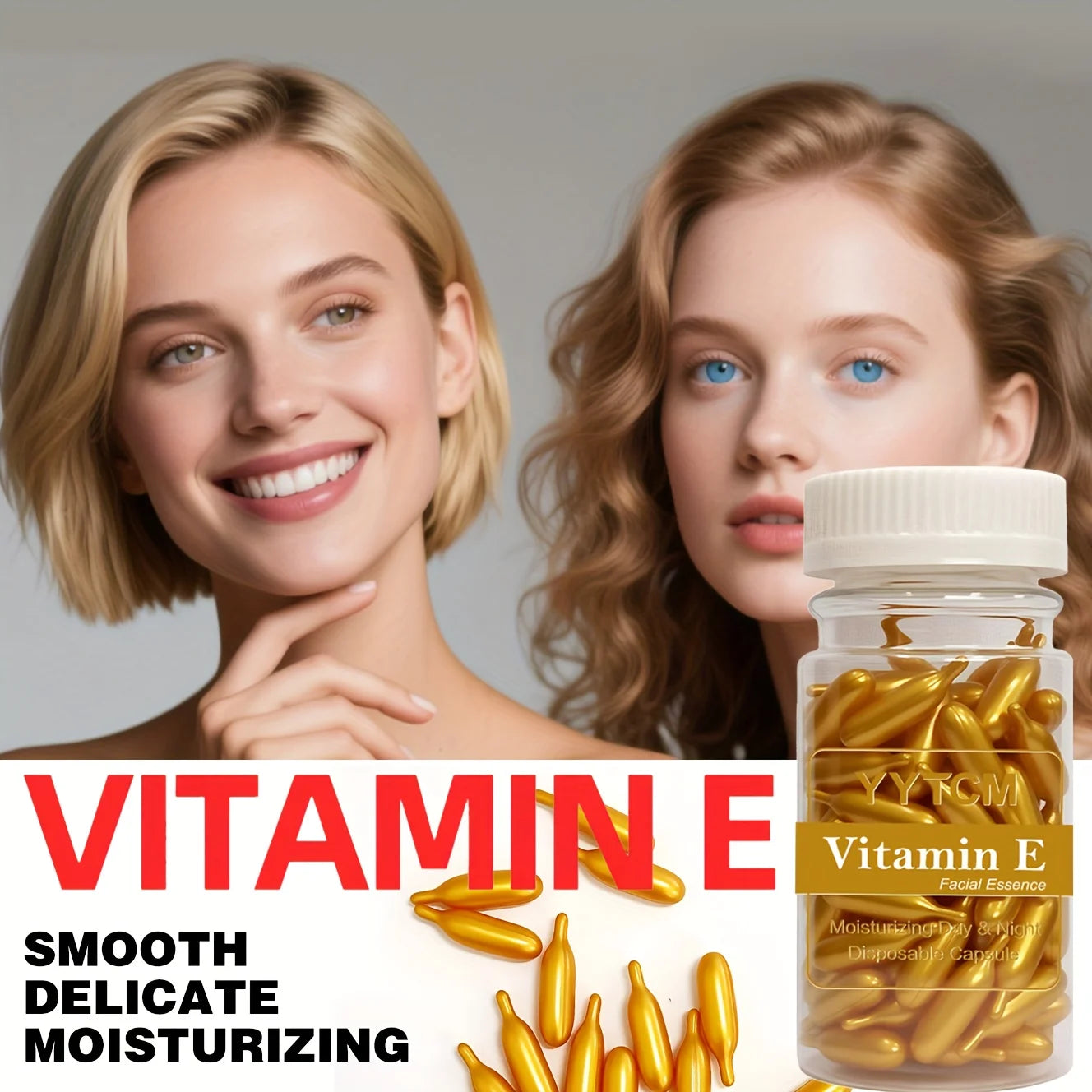 Vitamin E Serum Capsules - Hydrating Single-Use Facial Essence 90 Capsules per Bottle