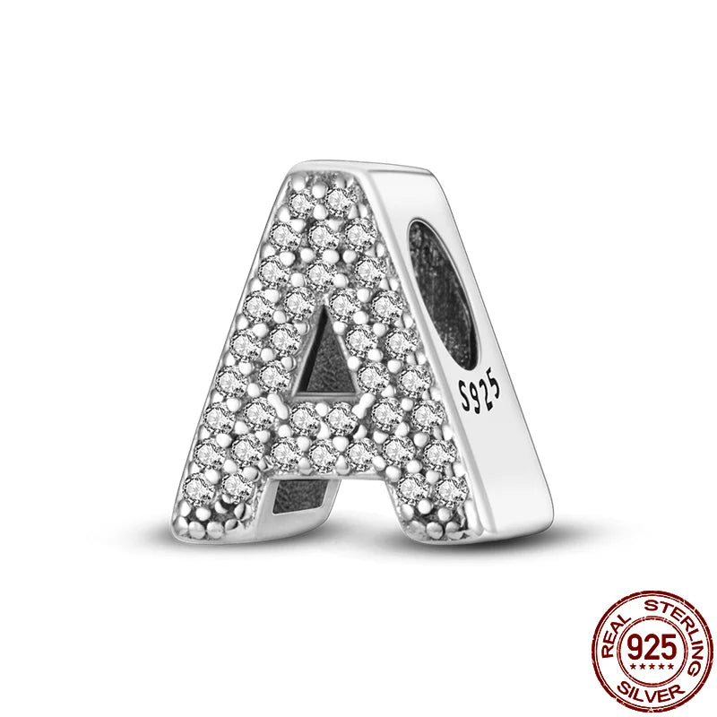 26 A-Z Alphabet Beads 925 Silver LOVE Letter Charms for 3mm Bracelets - CZ Zircon DIY Jewelry Gift