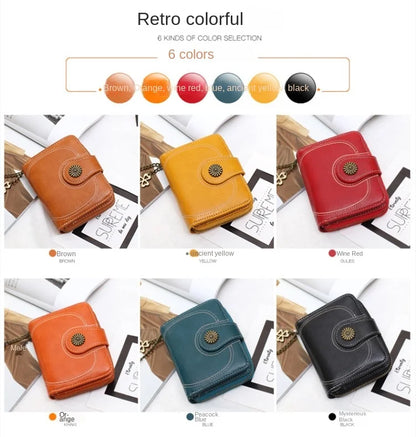Women’s PU Leather Wallet — Short Hasp Coin & Card Holder, Small Money Bag Clutch in Blue & Red