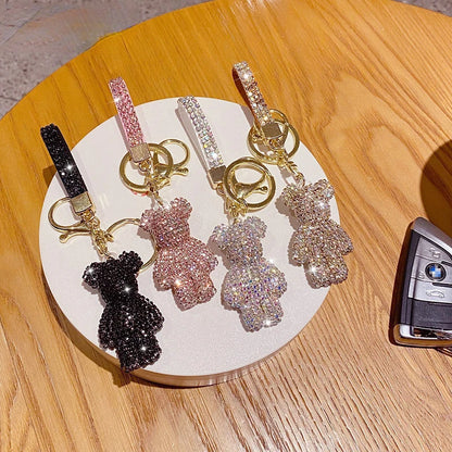 Cute Rhinestone Bear Tassel Keychain — Couple Bag & Car Key Ring Pendant for Girls/Students