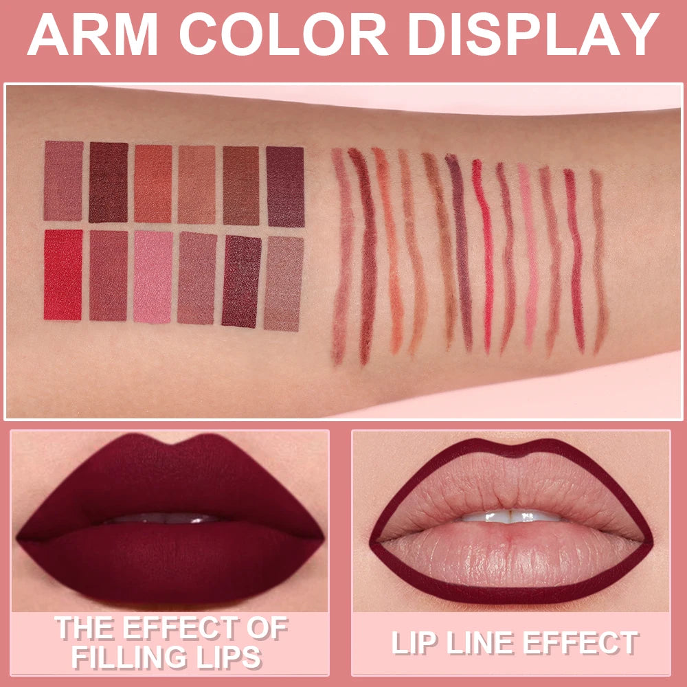 6pcs Waterproof Lip Liner Pen Set – Long-Lasting, Non-Fading, Easy Coloring Lip Gloss Makeup Set
