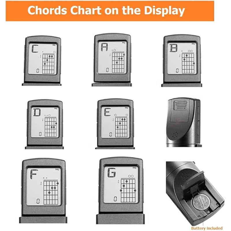 Pocket Guitar Chord Practice Tool - Portable Neck Trainer with Rotatable Chords Chart Screen for Beginners