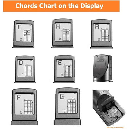 Pocket Guitar Chord Practice Tool - Portable Neck Trainer with Rotatable Chords Chart Screen for Beginners