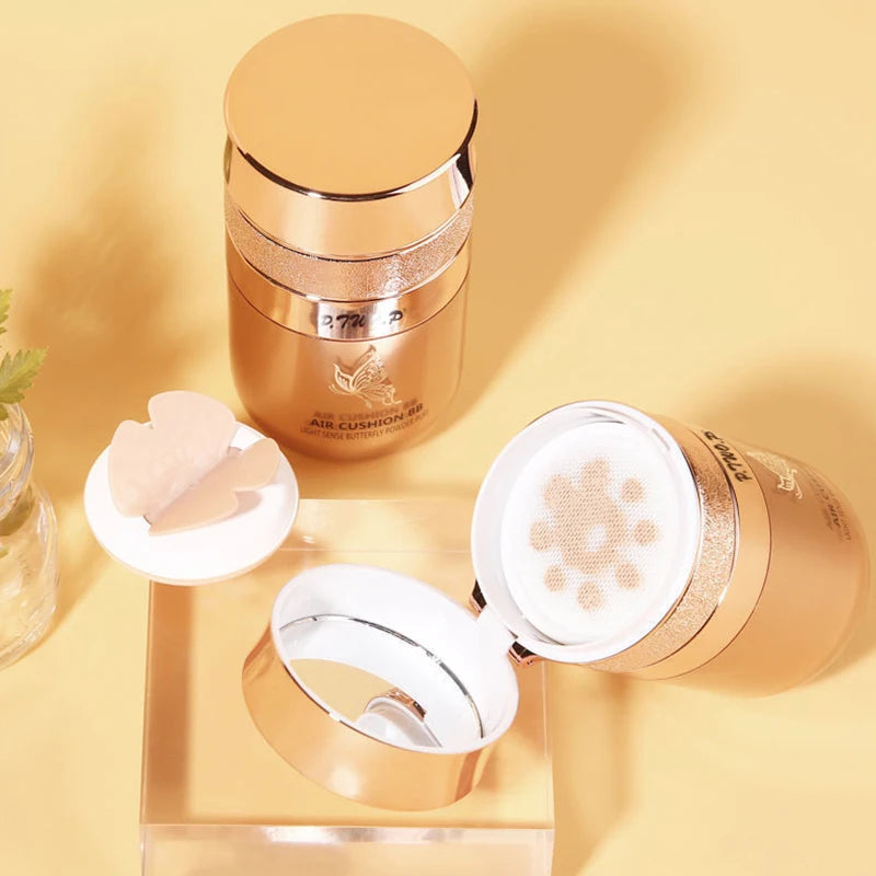 Air Cushion BB Cream with Butterfly Powder Puff – Moisturizing, Whitening, Oil-Control, Waterproof Foundation & Concealer Makeup