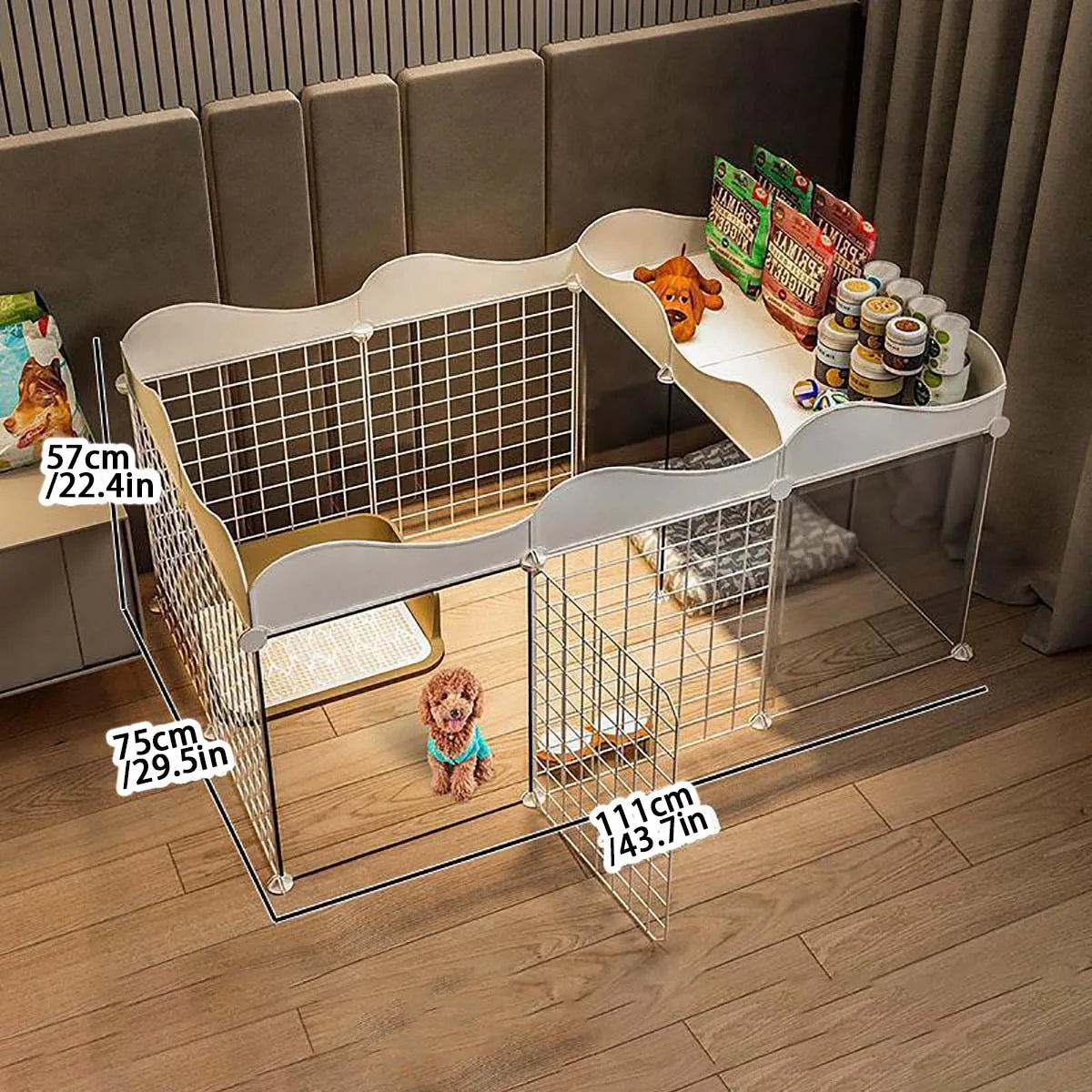 Indoor Pet Dog Enclosure Kennel – Small Dog Fence with Isolation Door & Built-In Toilet Area