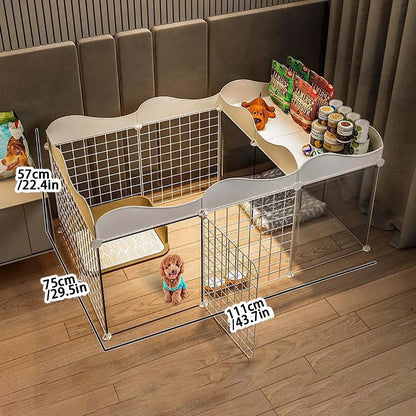 Indoor Pet Dog Enclosure Kennel – Small Dog Fence with Isolation Door & Built-In Toilet Area