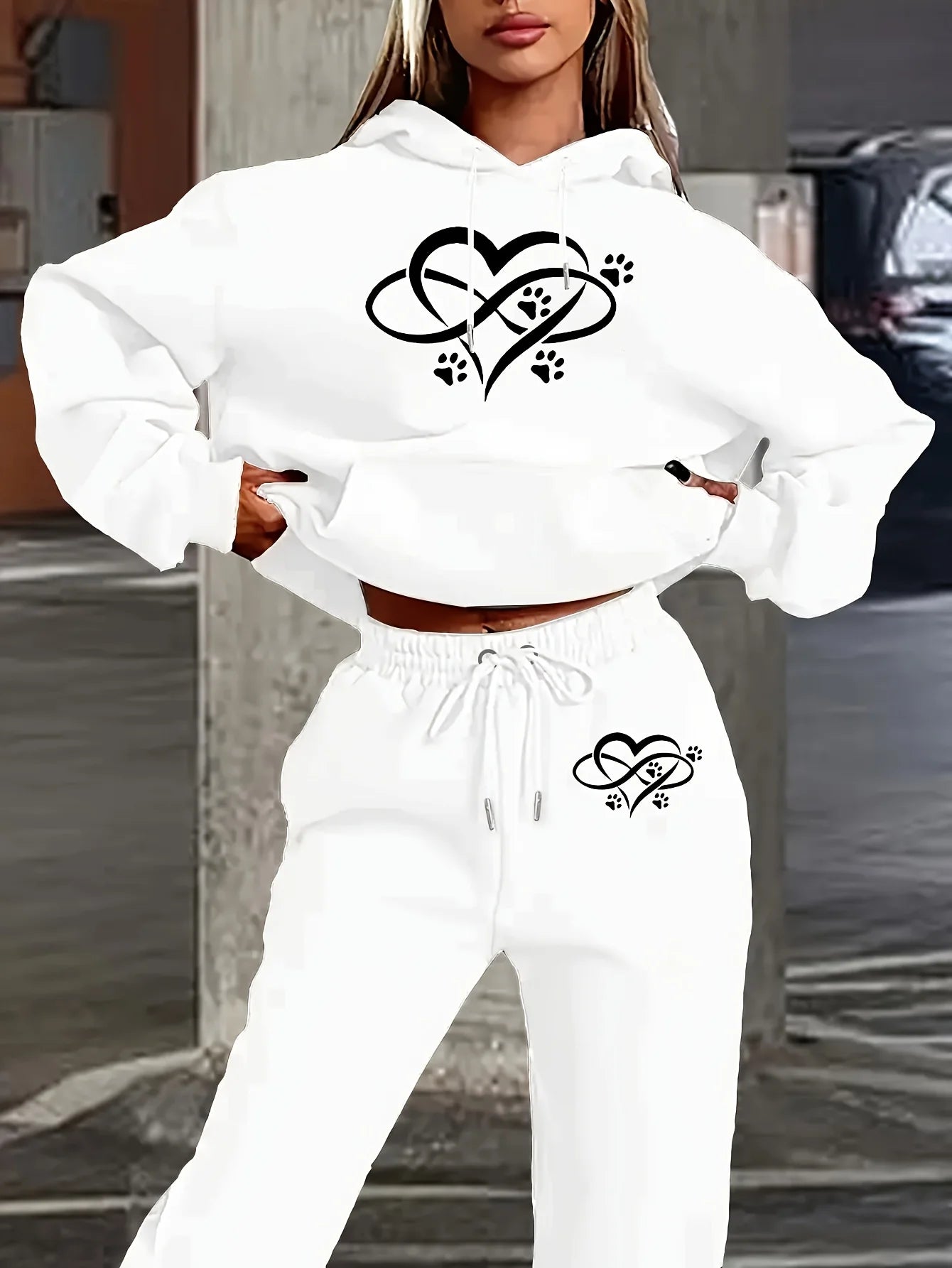 Women's 2-Piece Tracksuit Set - Hooded Sweatshirt & Sweatpants Casual Jogging Sports Outfit