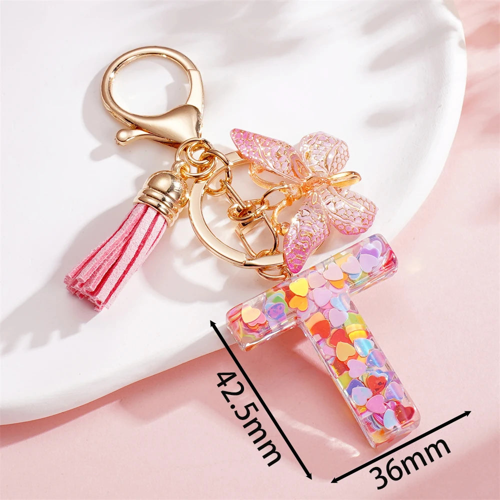 A-Z Letter Pendant Keychain - Tassel Key Ring Charm for Women & DIY Jewelry Making