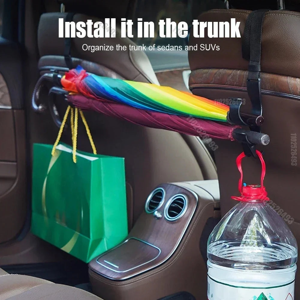 2PCS Car Back Seat Hooks — Multi-Function Headrest Hangers for Umbrella, Bags & Auto Interior Storage