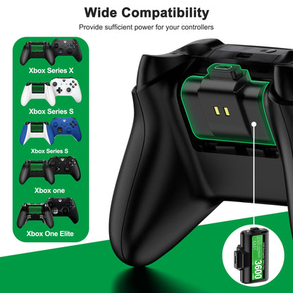 Rechargeable 2×3600mWh Battery Packs for Xbox Series X/S & Xbox One with USB Charging Cable