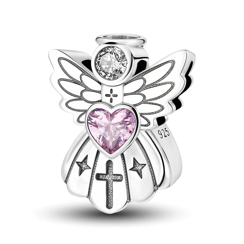 925 Sterling Silver Pink Heart Charm - Zircon Love Pendant Bead for DIY Bracelets, Bangles & Women’s Jewelry