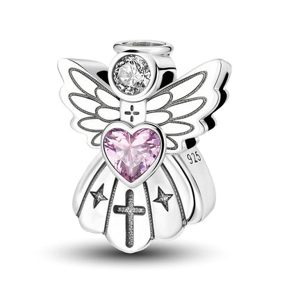 925 Sterling Silver Pink Heart Charm - Zircon Love Pendant Bead for DIY Bracelets, Bangles & Women’s Jewelry