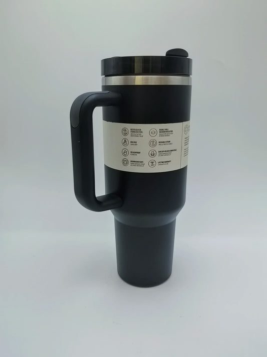 40oz Insulated Stainless Steel Tumbler — Travel Cup with Handle, Straw & Cup Holder, BPA-Free
