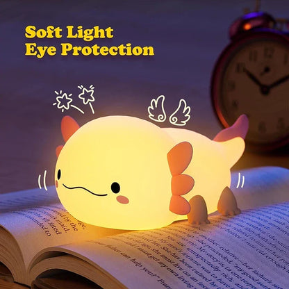 Cute Axolotl Silicone Night Light - Touch Control Nursery Sleeping Lamp | USB Rechargeable Table Lamp for Baby and Child