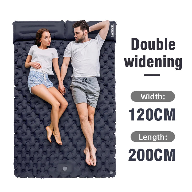 PACOONE Outdoor Camping Double Inflatable Mattress - Extra Wide Ultralight Folding Sleeping Pad