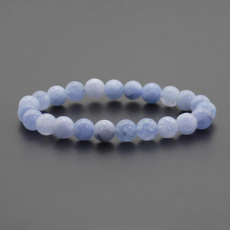 8mm Natural Stone Beaded Bracelet - Black Onyx Lava Tiger Eye Agate Quartz Chakra Yoga Energy Jewelry for Men & Women
