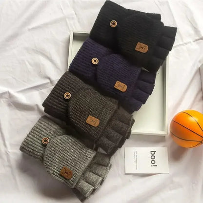 Winter Knitted Fingerless Gloves – Thick Warm Touchscreen Half-Finger Gloves for Men, Women & Students