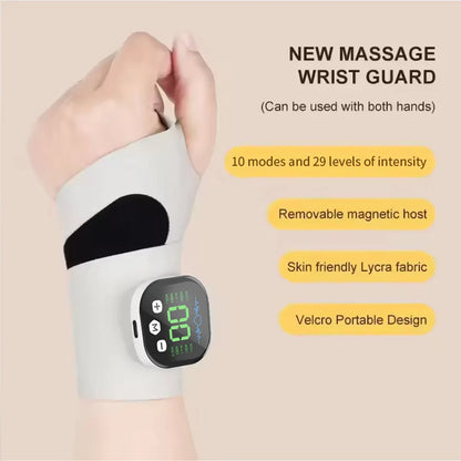 EMS Hand & Wrist Massager - Cordless 10-Mode Vibration Massage Brace with USB Rechargeable Design
