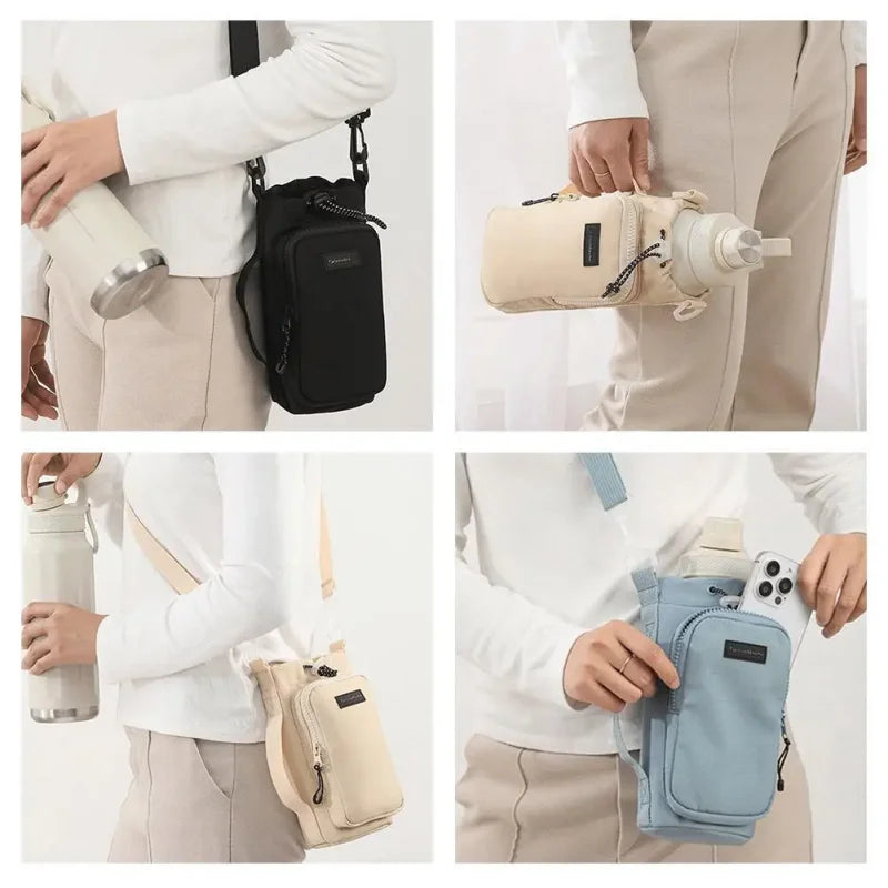Unisex Water Bottle Carrier Bag with Strap – Insulated Crossbody Sling with Phone Pocket for Travel & Outdoor Use