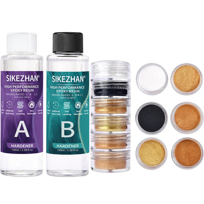 Crystal Clear Epoxy Resin Kit - AB Resin Glue with 6 Color Mica Powder for DIY Jewelry, Nail Art, Soap & Crafts