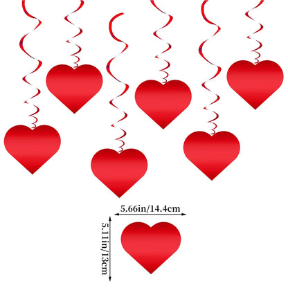 6Pcs Red/White Heart Love Spiral Swirl Garland - Hanging Decorations for Valentine's Day, Wedding, Anniversary Party with Balloon Straws