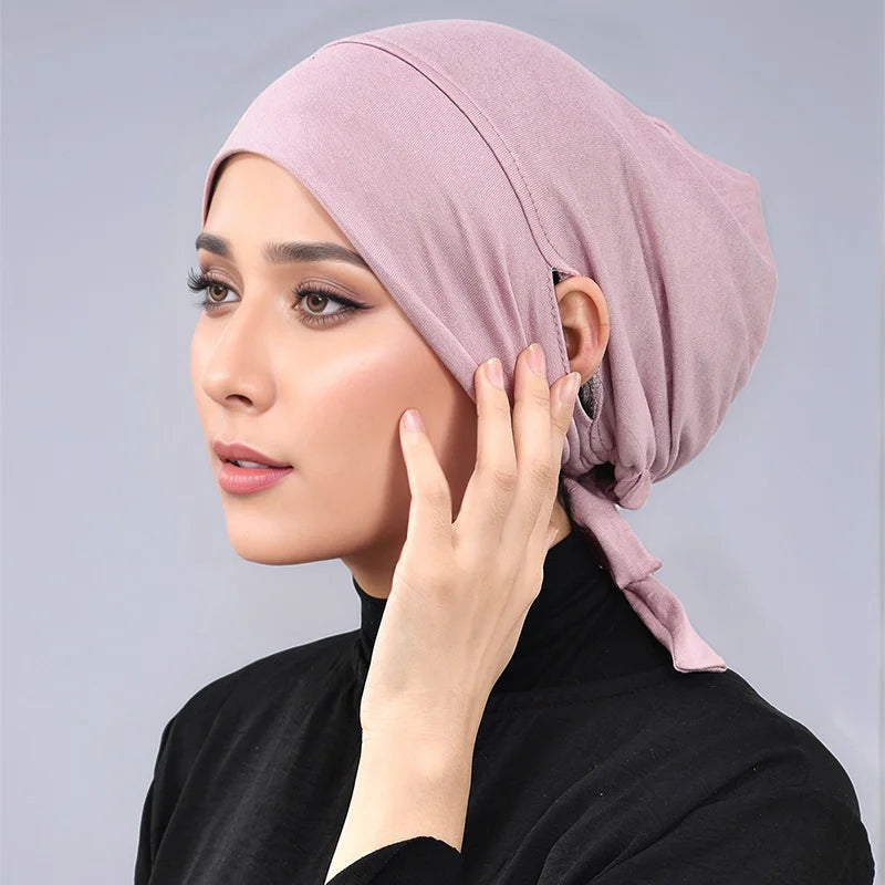 Women’s Tie-Back Jersey Hijab Cap - Stretchy Elastic Muslim Inner Underscarf with Ear-Covering Design
