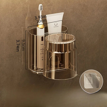 2PCS Wall-Mounted Toothbrush Holder Set – Includes Mouthwash Cup & Bathroom Storage Rack, Bathroom Accessories Organizer