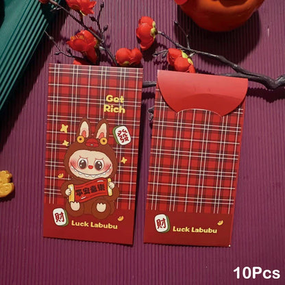 10pcs Labubu Chinese New Year Red Packets - Cute Animated Spring Festival Envelopes for Kids' Lucky Money & Wedding Gifts