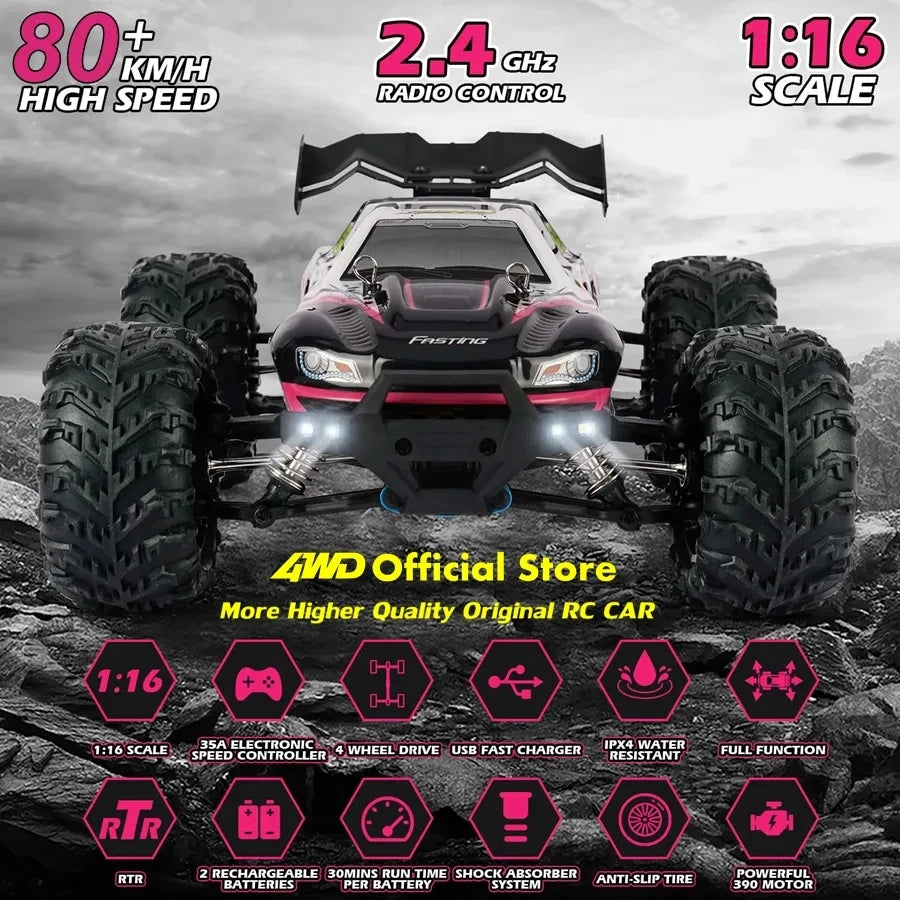 4WD Remote Control Car – Off-Road 4x4 RC High-Speed Buggy Truck, Brushless 50/80KM/H Drift Racing Toy for Kids & Adults
