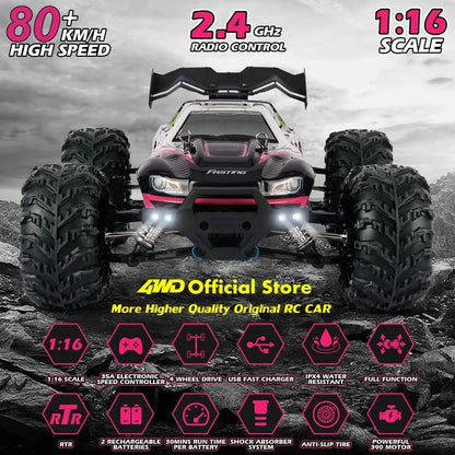 4WD Remote Control Car – Off-Road 4x4 RC High-Speed Buggy Truck, Brushless 50/80KM/H Drift Racing Toy for Kids & Adults