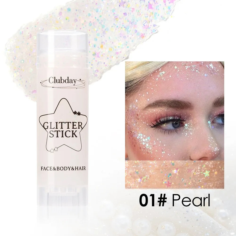 Sparkling Sequins Glitter Gel Stick – High-Gloss White & Pink Eyeshadow for Face, Body & Stage Makeup