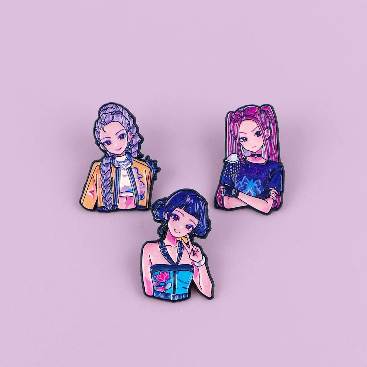 Cartoon K-POP Demon Hunter Girl Enamel Pin – Metal Brooches for Backpack, Hat, Cosplay & Accessories