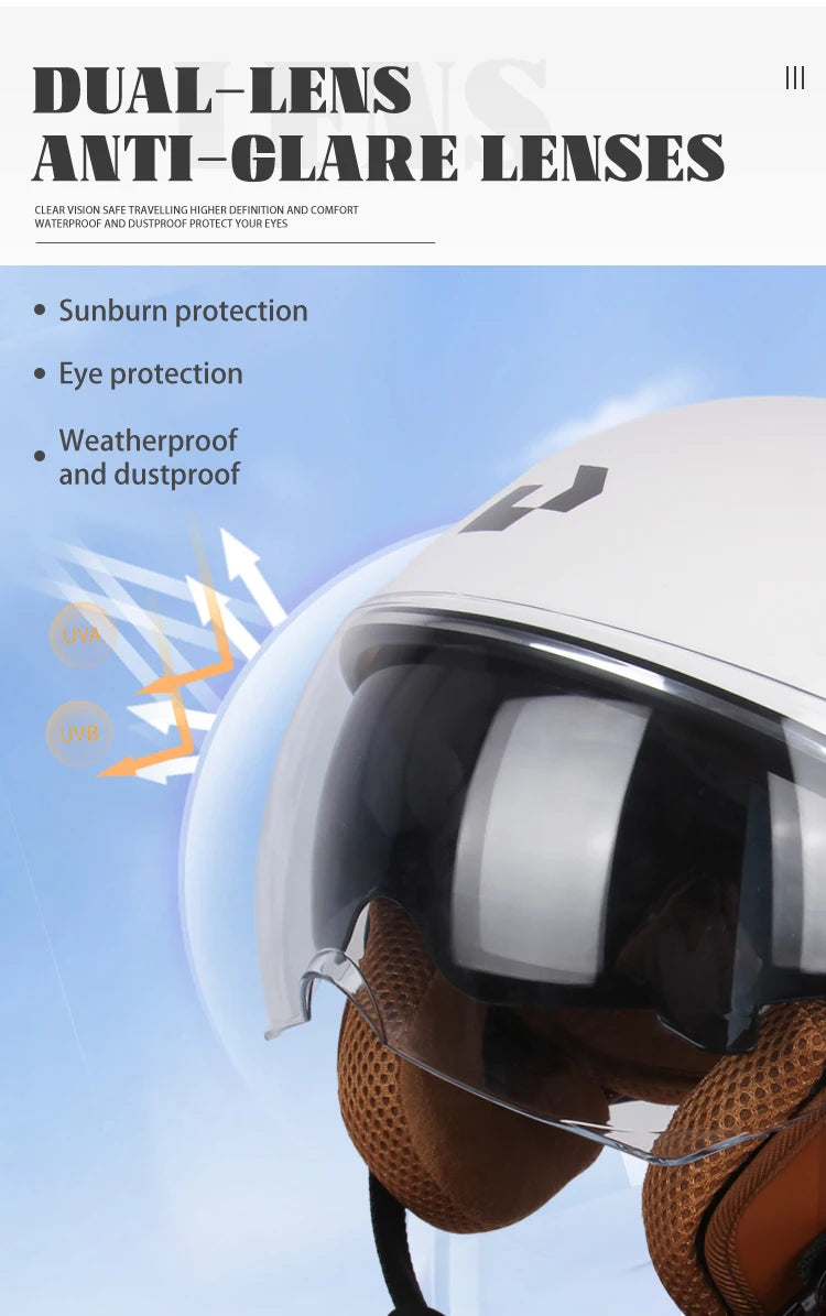 DOT Certified Vintage Open Face Motorcycle Helmet – Retro 3/4 Cruise Casco Casque Moto for Men & Women