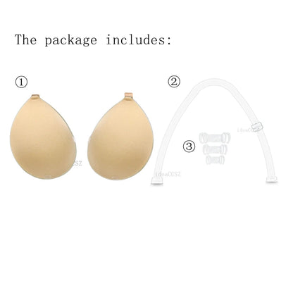 Invisible Adhesive Silicone Bra - Reusable Strapless Push-Up Bra with Transparent Straps for Backless Dresses