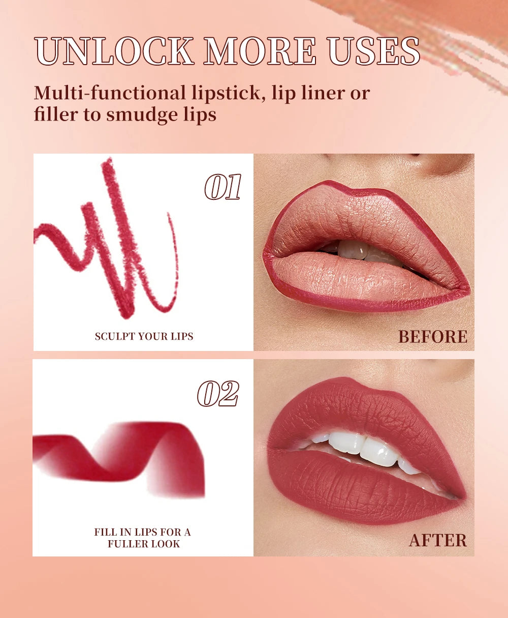 Twist-Up Lip Liner & Lipstick Pen – Multipurpose Velvet Matte Waterproof Lip Contour & Powder Blusher Rouge Makeup