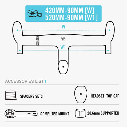 LEXON Gravel Aero Full Carbon Handlebar - Integrated Barstem with Internal Cable Routing for Road and Gravel Bikes