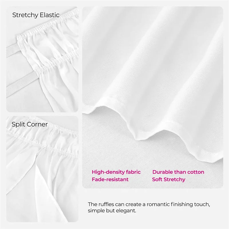 Soft Cozy White Ruffle Bed Skirt with Split Corners – Elastic Wrap-Around Bed Skirting, Easy Install 15-Inch Drop Bedding Decor