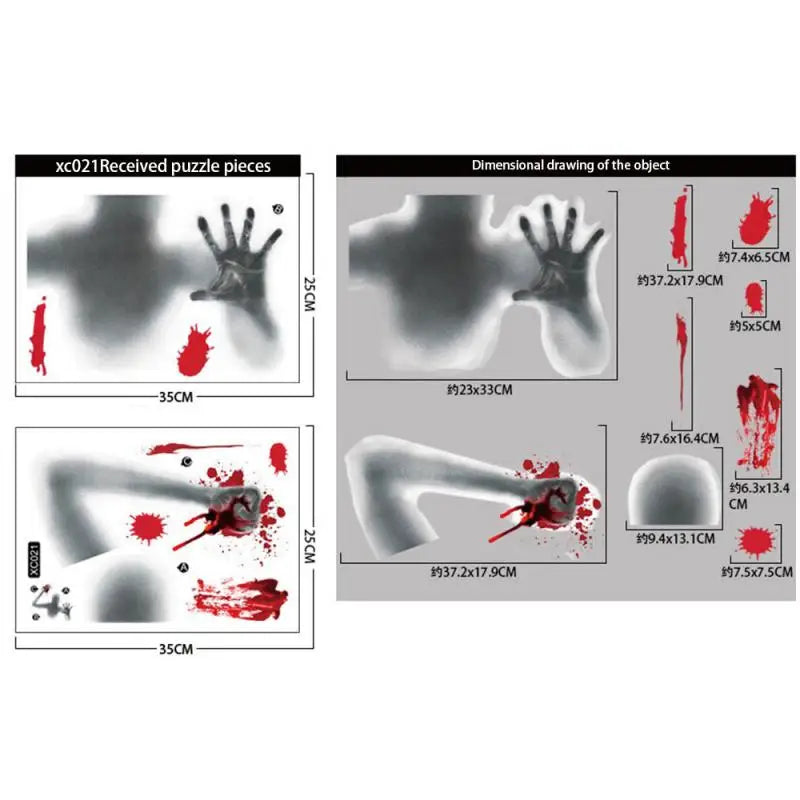 Horror Bloodstain Wall & Window Stickers – Handprint, Footprint & Skull Halloween Decorations 2024