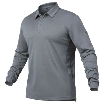 Men’s Lightweight Long Sleeve Polo Shirt — Performance Tactical Outdoor Hiking & Golf Shirt