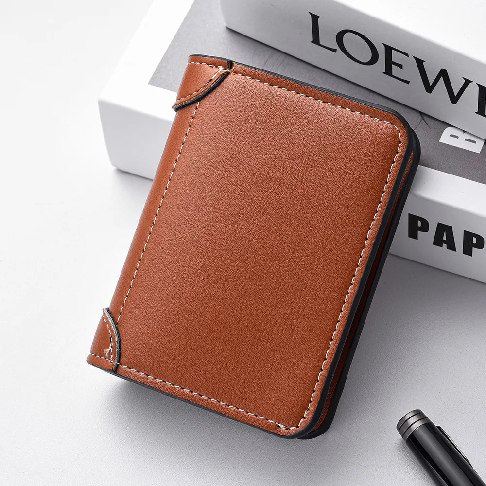 Ultra Thin Mini Leather Wallet - Soft PU Credit Card Holder Vertical Short Wallet for Men