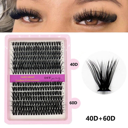 40D–100D Segmented Tufted Eyelashes – 14 Rows Mixed 10–16mm Black Matte DIY Grafted False Eyelash Extensions for Volume Makeup Look