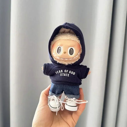 17cm Labubu I & II Idol Doll Hoodie Set – Cute Mini Plush Doll Clothes for Korea Kpop EXO Dolls, Accessories & Gifts