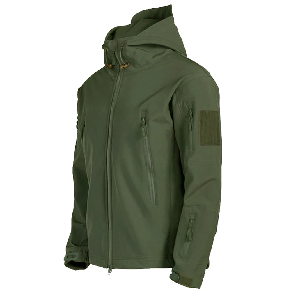 Military Shark Skin Soft Shell Jacket for Men - Tactical Windproof Waterproof Hooded Army Combat Bomber Coat