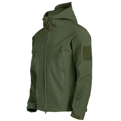 Military Shark Skin Soft Shell Jacket for Men - Tactical Windproof Waterproof Hooded Army Combat Bomber Coat