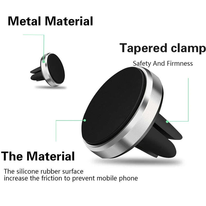 Universal Magnetic Car Phone Holder - Air Vent Mount Stand for iPhone, Samsung & Xiaomi Smartphones